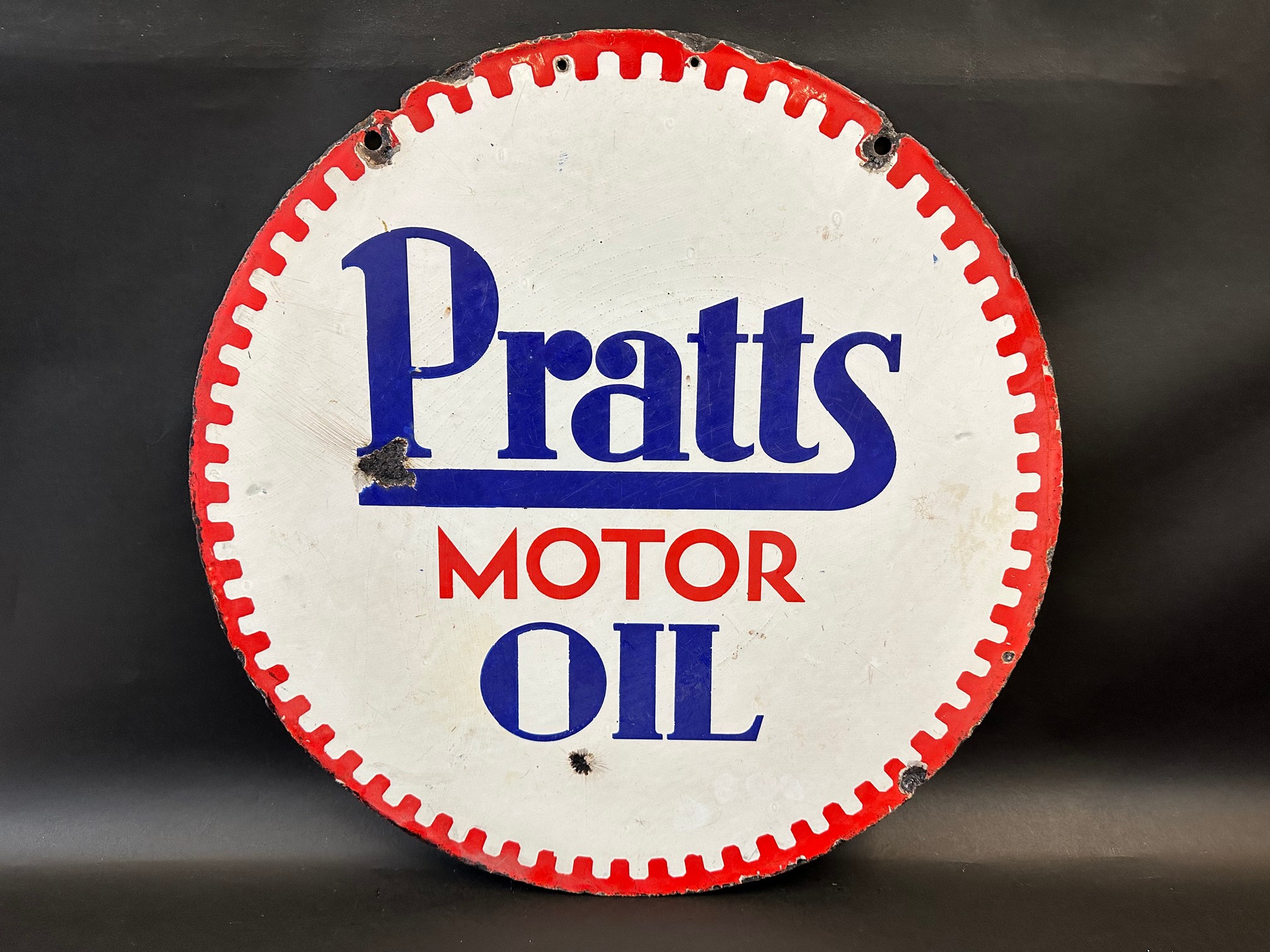 A Pratts Motor Oil circular double sided enamel sign by Bruton of Palmers Green, dated December - Image 4 of 5