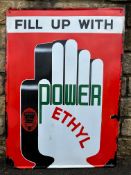 A Power Ethyl 'hand' enamel sign, the rarer red version, some restoration mainly to the red border