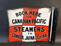 A Canadian Pacific Steamers to Canada, Japan & China Booking Office double sided enamel sign with