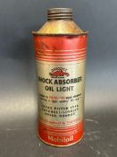 A Gargoyle Mobiloil 'Shock Absorber Oil Light' circular quart can in good condition.