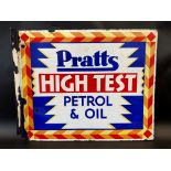 A Pratts High Test Petrol & Oil double sided enamel sign with hanging flange, dated February 1930,