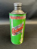 A Wakefield Castrol XL grade cylindrical quart can.