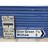 A Slow Major Road Ahead road sign, 14 x 27 1/2" plus a double sided directional sign for Over