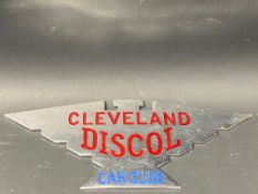 A Cleveland Discol Car Club chrome plated and enamel car badge.