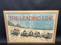 A rare and original Shell 'The Leading Line' advertising poster featuring a Brooklands style scene