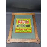 An oak framed PEM Motor Oil paper advertisement.