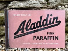 An Aladdin Pink Paraffin double sided enamel sign with hanging flange, good condition, 18 x 12".