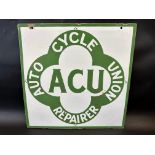 An Auto Cycle Union ACU Repairer double sided enamel sign, in excellent condition, 18 x 18".