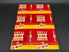 A uncut sheet of Shell X-100 Motor Oil tin, 15 12 x 23".