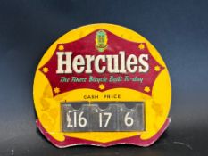 A Hercules bicycle price indicator showcard.