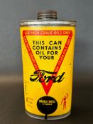 A rare Ford oval oil can, containing Double Shell and bearing stickman/robotman motif on both