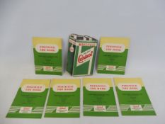 A Wakefield Castrol can-shaped leaflet and seven Castrol logbooks.