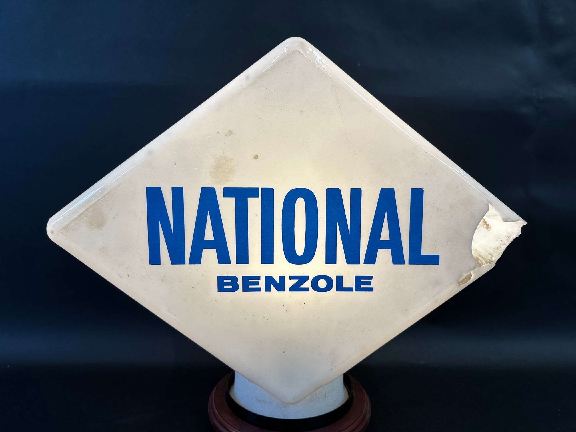 A National Benzole lozenge shaped glass petrol pump globe, fully stamped underneath, damage to a top - Image 4 of 6