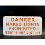 A small Danger enamel sign for a garage forecourt warning of petrol fumes, 12 x 6".