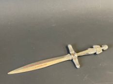 A Provincial Tyre Co. Ltd. of Sunderland letter opener, in the form of a sword.
