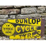 A Dunlop Cycle Tyres double sided enamel sign, with flattened hanging flange, 29 x 14".