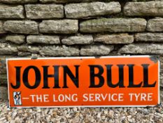 A John Bull - The Long Service Tyre rectangular convex enamel sign with excellent gloss, 36 x 12".