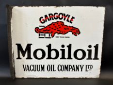 A Gargoyle Mobiloil double sided enamel sign with hanging flange, in superb condition, 20 x 16".