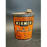 A Kirmer oval lamp burning oil tin.