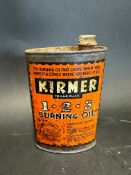 A Kirmer oval lamp burning oil tin.