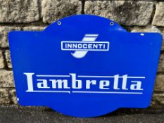 A Lambretta double sided enamel sign in excellent condition, 35 1/2 x 28 1/2".
