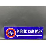 An RAC Public Car Park double sided enamel sign in superb condition, by Bruton of Palmers Green,