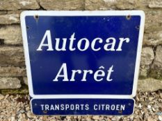 A French enamel sign Autocar Arret - Transports Citroen, 19 1/2 x 19 1/2".