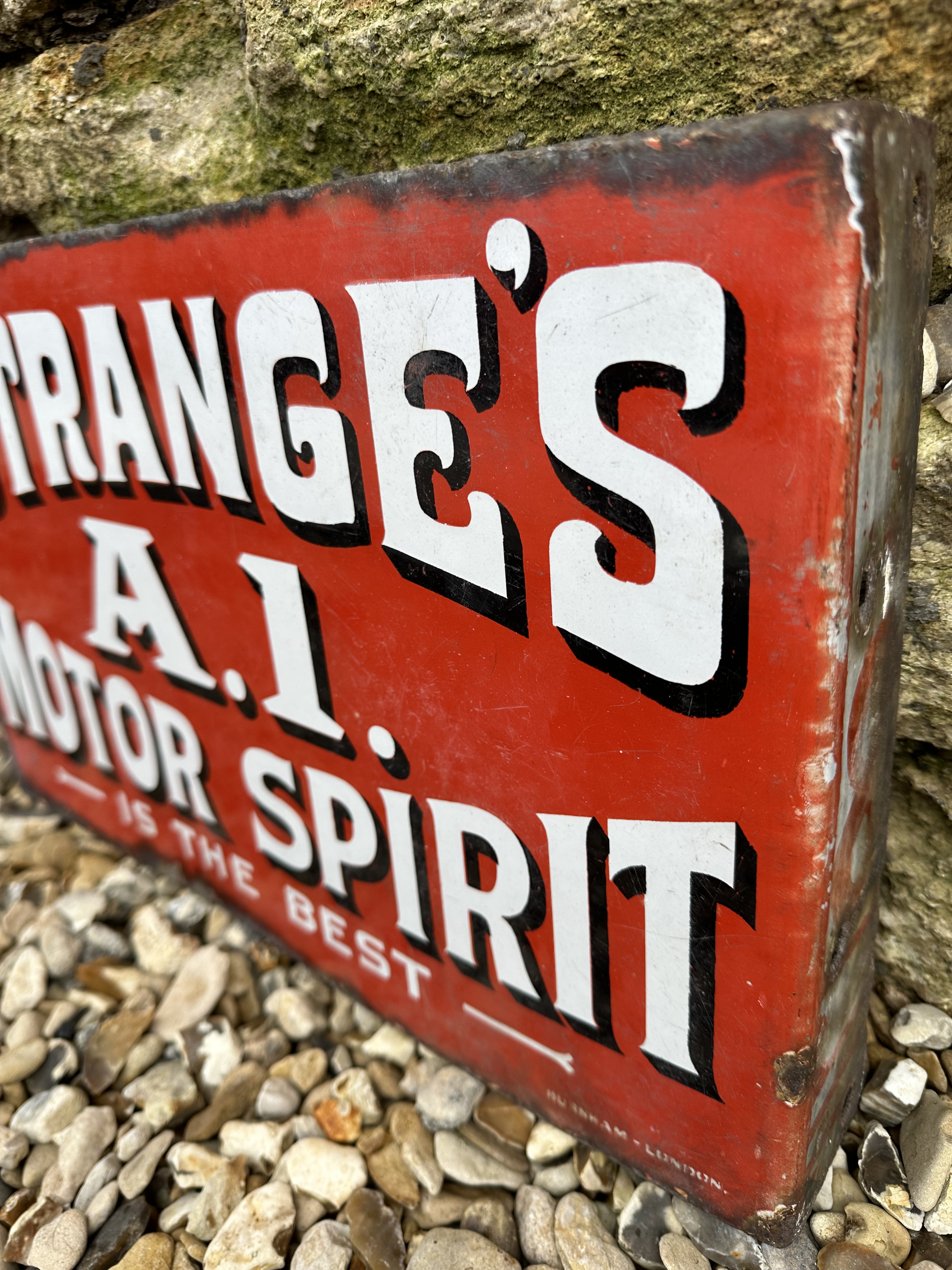 A rare Strange's A1 Motor Spirit 'Is the Best' double sided enamel sign with hanging flange, by - Image 5 of 5