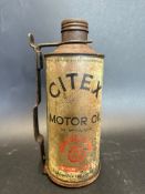 A Citex Motor Oil cylindrical quart can, by the Cites service oil company Ltd of London.