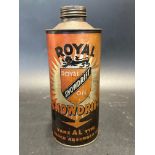 A Royal Snowdrift shock absorber oil circular quart can, full with seal.