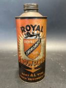 A Royal Snowdrift shock absorber oil circular quart can, full with seal.