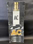 An AC Spark Plugs pictorial tin advertising sign, 12 1/2 x 32".