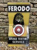 A Ferodo Brake Testing Service pictorial tin advertising sign, 18 x 36".