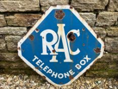 An RAC Telephone Box lozenge shaped enamel sign, 22 1/2 x 22".