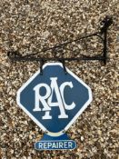 An RAC lozenge shaped double sided enamel sign with repairer attachment, both in excellent