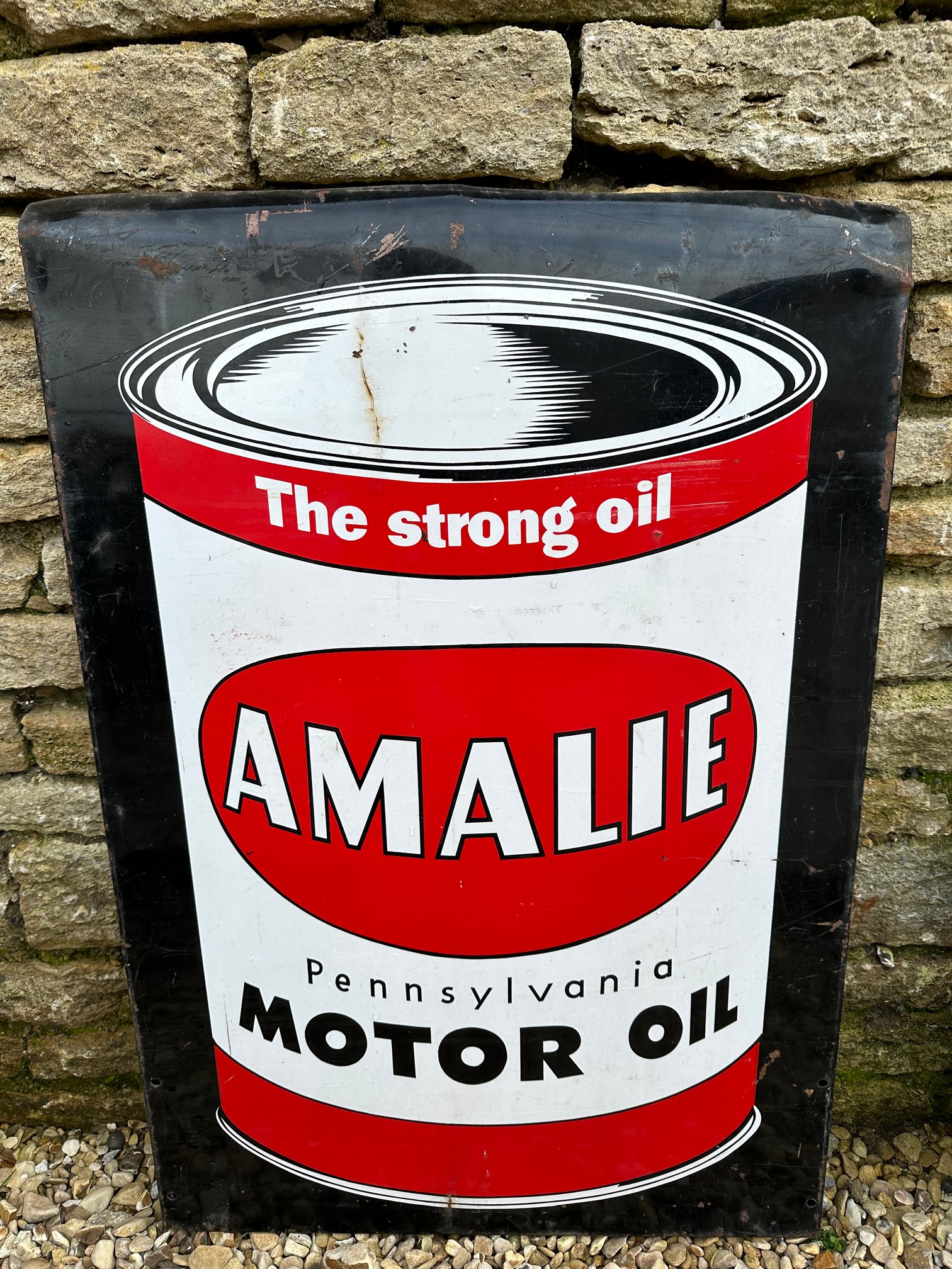 An Amalie Pennsylvania Motor Oil rectangular advertising sign, 24 x 35".