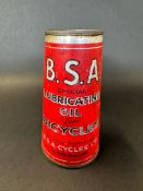A rare BSA Special Lubricating Oil for Bicycles foil conical can, 5 1/4" h, a rare survival.