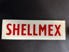 A small Shellmex glass petrol pump brand indicator, 12 1/2 x 3 3/4".