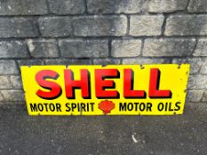 A Shell Motor Spirit and Motor Oils rectangular enamel sign by Protector, good gloss, 54 x 18".