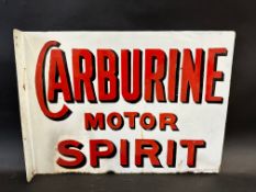 A Carburine Motor Spirit double sided enamel sign with hanging flange, by Bruton of Edmondton,