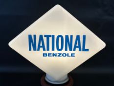 A National Benzole lozenge shaped glass petrol pump globe by Hailware, dated February '54, superb