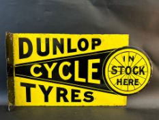 A Dunlop Cycle Tyres In Stock Here double sided enamel sign with hanging flange, some older spots of