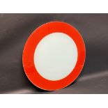 An unusual glass circular traffic order sign, 17" diameter.