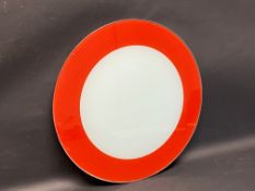 An unusual glass circular traffic order sign, 17" diameter.