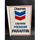 A Chevron Premium Paraffin double sided tin advertising sign with hanging flange, 8 1/2 x 12".