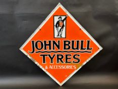 A John Bull Tyres lozenge shaped double sided enamel sign, 22 x 22".