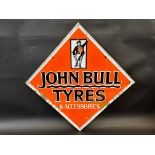 A John Bull Tyres lozenge shaped double sided enamel sign, 22 x 22".