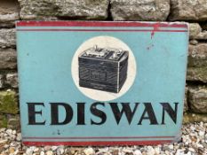 An Ediswan batteries pictorial double sided tin advertising sign with hanging flange, by Franco,