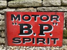 A BP Motor Spirit rectangular double sided enamel sign with hanging flange, by Bruton of Palmers