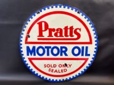 A Pratts Motor Oil 'sold only sealed' circular double sided enamel sign, dated September 1930, 26"